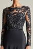 Load image into Gallery viewer, Sparkly Black A-Line Long Sleeves Satin Long Mother of the Bride Dress with Lace Appliques