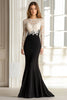 Load image into Gallery viewer, Black White Mermaid Lace Top Long Sleeves Scoop Satin Long Mother of the Bride Dress