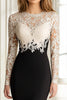 Load image into Gallery viewer, Black White Mermaid Lace Top Long Sleeves Scoop Satin Long Mother of the Bride Dress