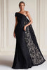 Load image into Gallery viewer, One Shoulder Sheath Black Mother of the Bride Dress with Lace Cape