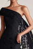 Load image into Gallery viewer, One Shoulder Sheath Black Mother of the Bride Dress with Lace Cape