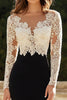 Load image into Gallery viewer, Satin Lace V Neck Sheath Black Mother of the Bride Dress with Long Sleeves