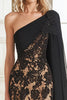 Load image into Gallery viewer, Lace Black One Shoulder Sheath Long Mother of the Bride Dress