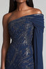 Load image into Gallery viewer, Sparkly Navy One Shoulder Sheath Long Mother of the Bride Dress with Sash