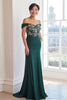 Load image into Gallery viewer, Off the Shoulder Beaded Dark Green Chiffon Long Mother of the Bride Dress