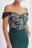 Load image into Gallery viewer, Off the Shoulder Beaded Dark Green Chiffon Long Mother of the Bride Dress