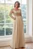 Load image into Gallery viewer, Golden A Line Chiffon Pleated Mother of the Bride Dress with Long Sleeves