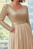 Load image into Gallery viewer, Golden A Line Chiffon Pleated Mother of the Bride Dress with Long Sleeves