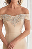 Load image into Gallery viewer, Champagne Off the Shoulder Sheath Mother of the Bride Dress with Appliques