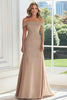 Load image into Gallery viewer, Taupe Lace Applique Sheath Off the Shoulder Mother of the Bride Dress