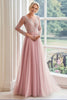 Load image into Gallery viewer, A Line Blush Boat Neck Long Sleeves Tulle Long Mother Of The Bride Dress