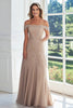 Load image into Gallery viewer, Off The Shoulder Taupe A Line Lace Appliqued Mother of the Bride Dress