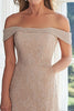 Load image into Gallery viewer, Off The Shoulder Taupe A Line Lace Appliqued Mother of the Bride Dress