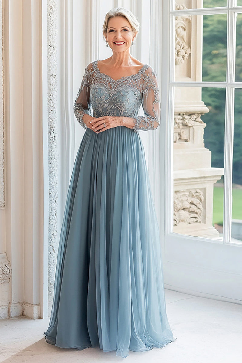 Load image into Gallery viewer, Queen Anne Dusty Blue A Line Long Sleeves Mother of the Bride Dress