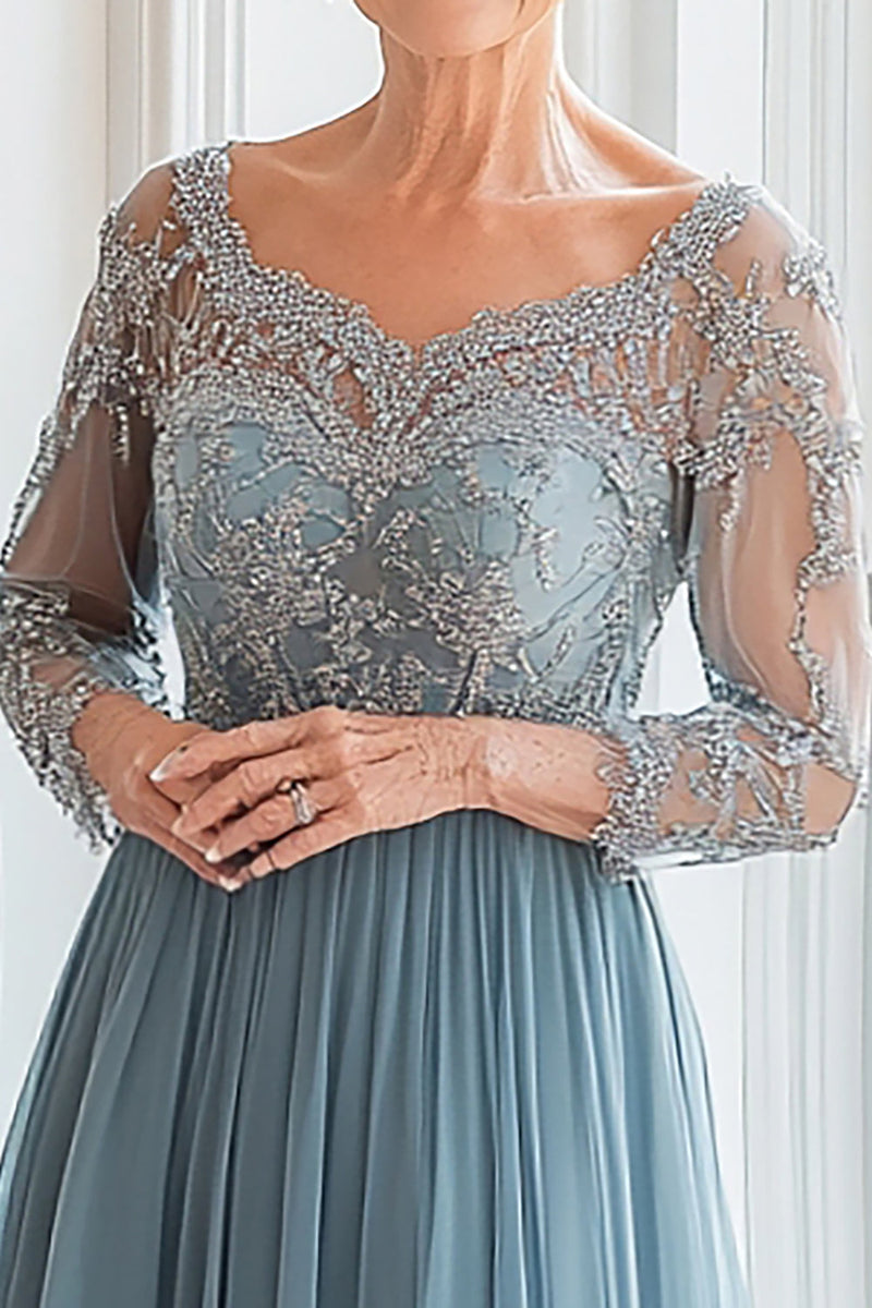 Load image into Gallery viewer, Queen Anne Dusty Blue A Line Long Sleeves Mother of the Bride Dress