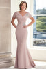 Load image into Gallery viewer, Mermaid Taupe Cap Sleeves V Neck Mother of the Bride Dress