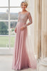 Load image into Gallery viewer, Elegant Blush Boat Neck Applique Sheath Long Mother of the Bride with Long Sleeves