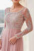 Load image into Gallery viewer, Elegant Blush Boat Neck Applique Sheath Long Mother of the Bride with Long Sleeves