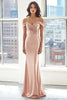 Load image into Gallery viewer, Elegant Blush Off the Shoulder Sheath Stretch Satin Long Formal Dress with Ruched