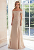 Load image into Gallery viewer, Elegant Taupe Off the Shoulder Chiffon Sheath Long Mother of the Bride with Lace Appliques