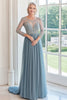 Load image into Gallery viewer, Elegant Dusty Blue Scoop Tulle Applique A-Line Long Mother of the Bride