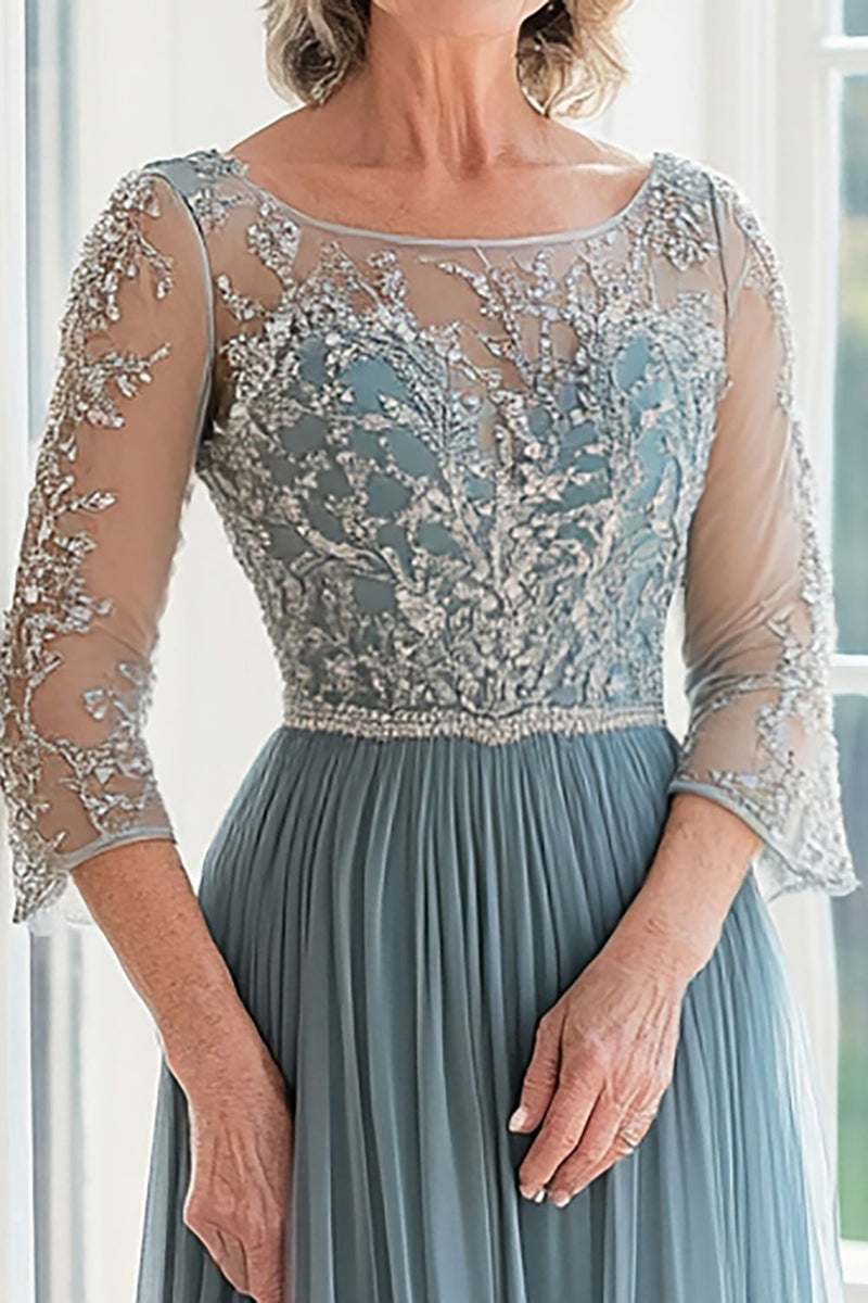 Load image into Gallery viewer, Elegant Dusty Blue Scoop A-Line Tulle Long Mother of the Bride with Beading