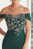 Load image into Gallery viewer, Elegant Dark Green Off the Shoulder Sheath Chiffon Long Mother of the Bride with Embroidery