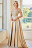 Load image into Gallery viewer, Elegant Champagne Off the Shoulder A-Line Matte Satin Long Mother of the Bride with Embroidery