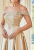 Load image into Gallery viewer, Elegant Champagne Off the Shoulder A-Line Matte Satin Long Mother of the Bride with Embroidery