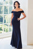 Load image into Gallery viewer, Navy Off The Shoulder Chiffon Sheath Mother of the Bride Dress