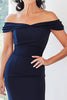 Load image into Gallery viewer, Navy Off The Shoulder Chiffon Sheath Mother of the Bride Dress