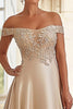 Load image into Gallery viewer, A Line Champagne Off The Shoulder Embroidered Mother of the Bride Dress