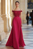 Load image into Gallery viewer, Red A Line Beaded Off the Shoulder Long Formal Dress