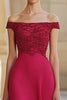 Load image into Gallery viewer, Red A Line Beaded Off the Shoulder Long Formal Dress