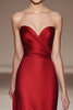 Load image into Gallery viewer, Red Strapless Pleated Satin Formal Dress With Slit