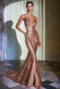 Load image into Gallery viewer, Rose Gold Sequins Mermaid Deep V-Neck Formal Dress