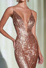 Load image into Gallery viewer, Rose Gold Sequins Mermaid Deep V-Neck Formal Dress