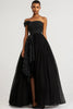 Load image into Gallery viewer, A Line Black One Shoulder Tulle Sequins Formal Dress