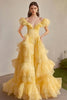 Load image into Gallery viewer, Yellow A Line Off The Shoulder Ruffles Formal Dress