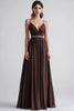 Load image into Gallery viewer, Coffee A Line Spaghetti Straps Ruched Formal Dress