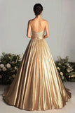 A Line Sweetheart Satin Gold Gala Dress