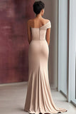 Light Khaki Mermaid Pleated One Shoulder Formal Dress