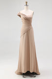 Light Khaki Mermaid Pleated One Shoulder Formal Dress