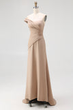 Light Khaki Mermaid Pleated One Shoulder Formal Dress
