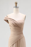 Light Khaki Mermaid Pleated One Shoulder Formal Dress