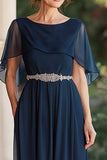 Chiffon A Line Navy Mother of the Bride Dress with Beaded Waist