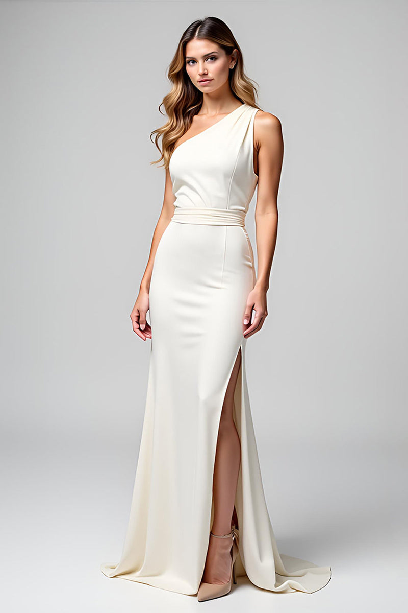 Load image into Gallery viewer, Ivory One Shoulder Sheath Formal Dress with Slit