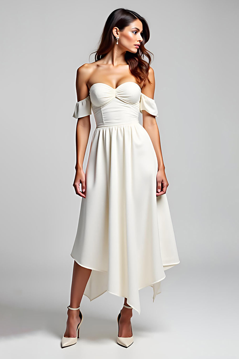 A Line White Off The Shoulder Chiffon Long Formal Dress