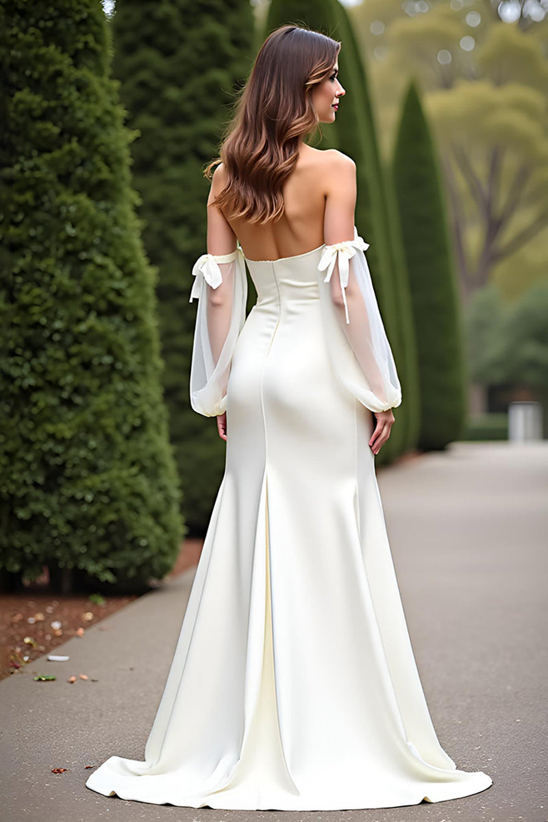 Load image into Gallery viewer, Sheath White Off The Shoulder Crepe Long Formal Dress