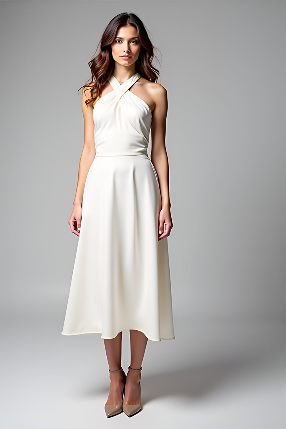 A Line White Criss Cross Straps Satin Formal Dress